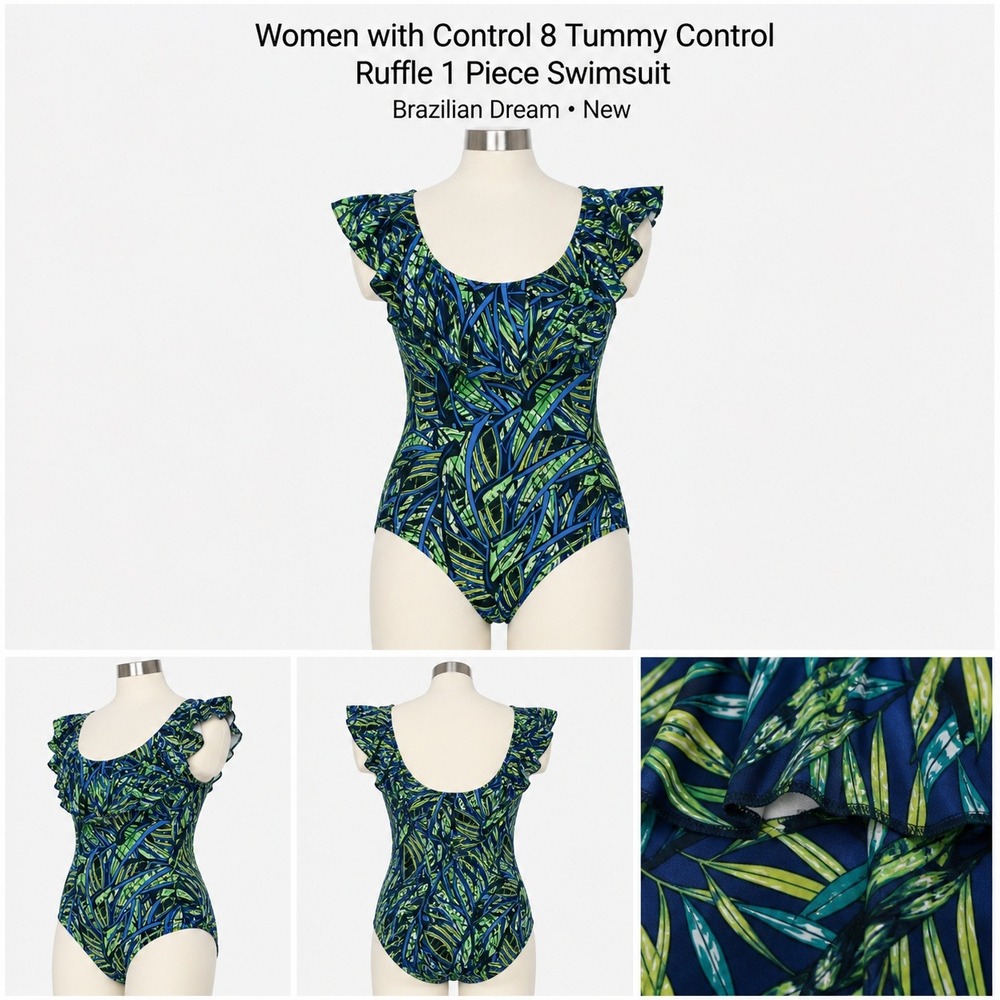 Women with Control Tummy Control‎ Ruffle 1 Piece Swimsuit Brazilian Dream Size 8